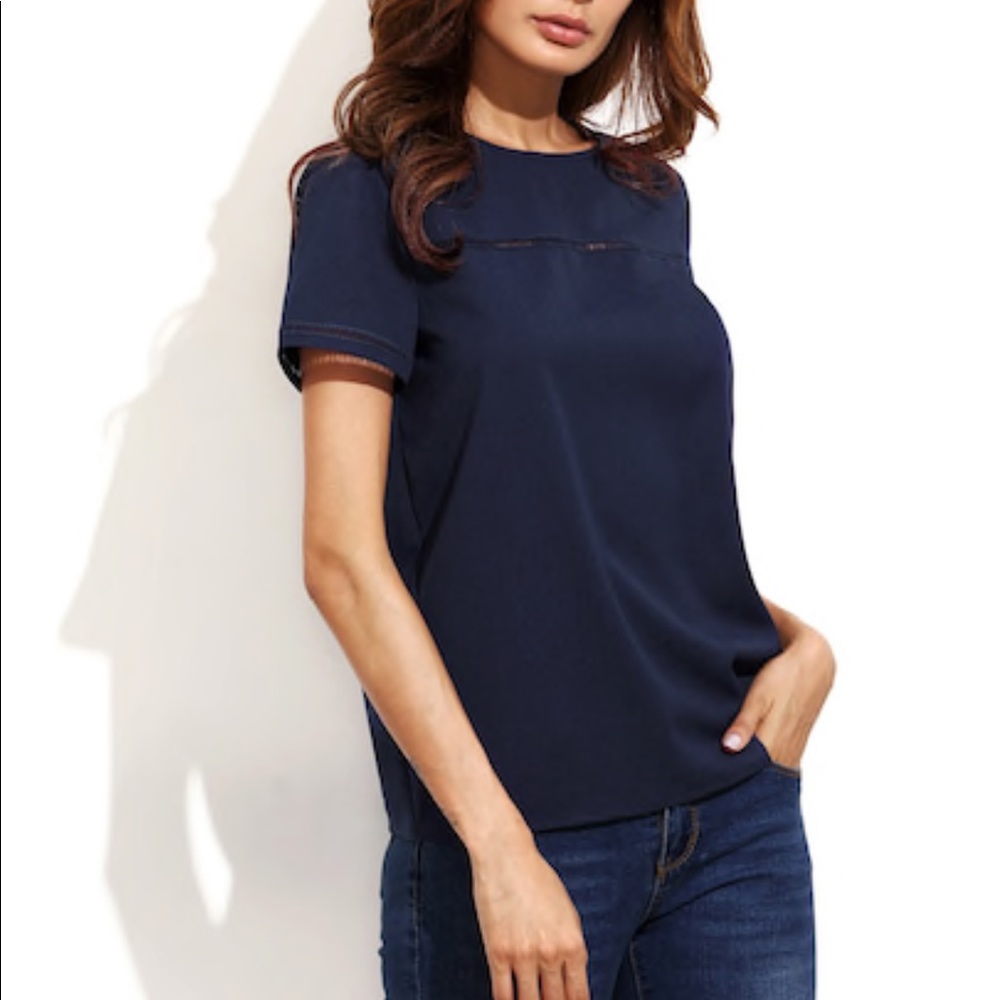 Navy Blue Keyhole Back Blouse - Picture 3 of 7